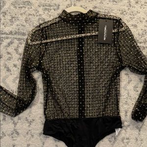 Black sheer metallic bodysuit - New with Tags